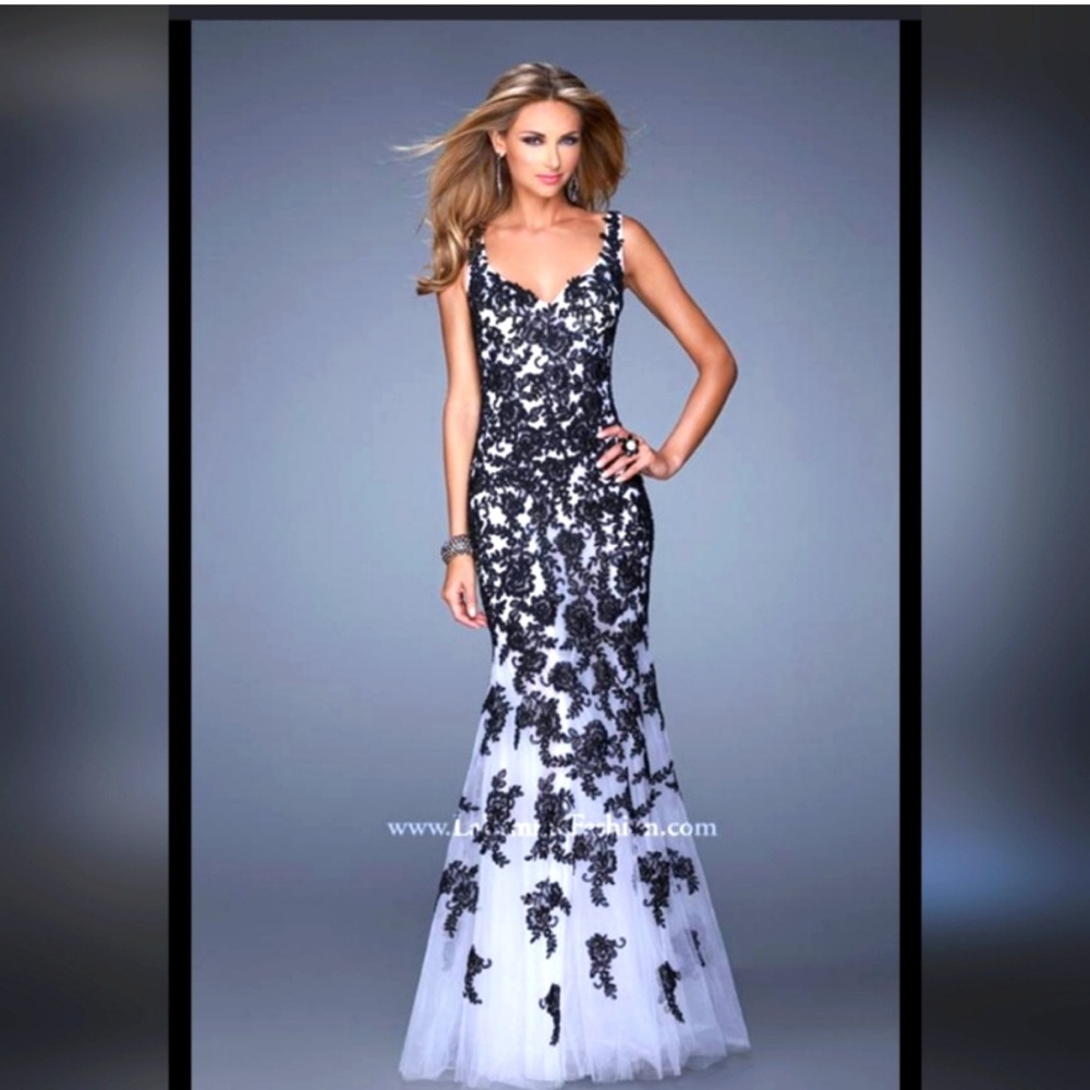 Elegant Black and White Evening Gown